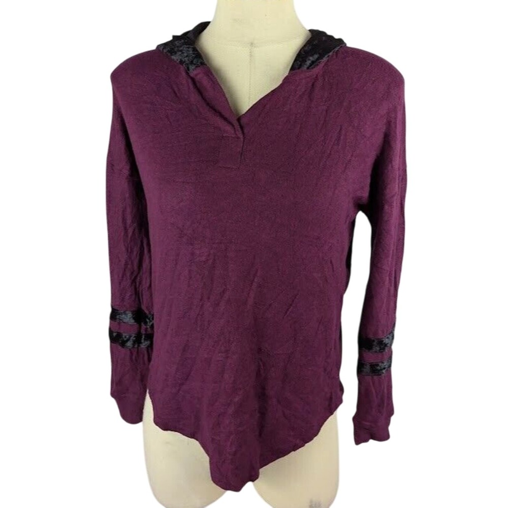 Hippie Rose Juniors' Velvet-Trim Cozy Hoodie Burgundy Combo Size M